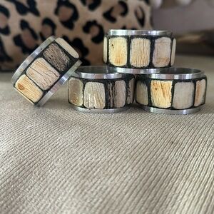 Natural Wood and Silver Napkin Rings